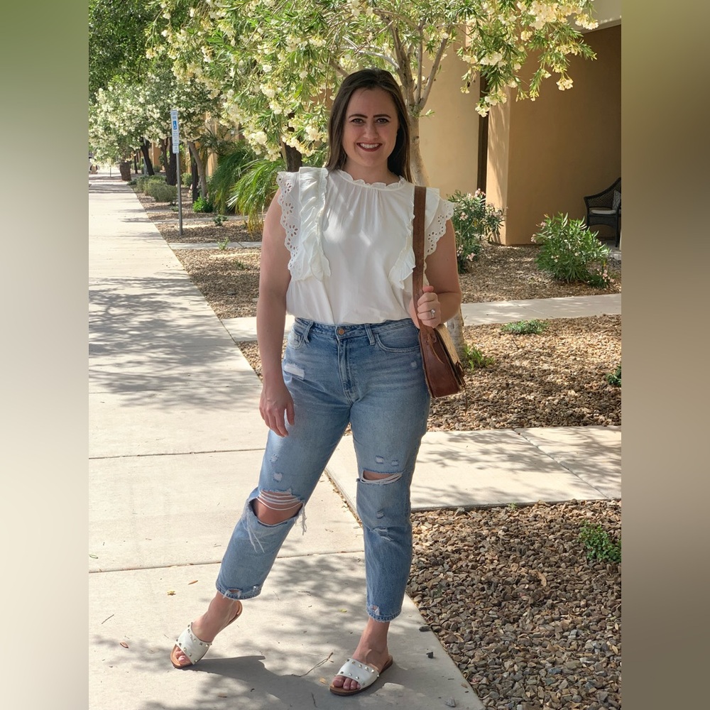 Women's Eyelet Ruffle Top - Picture 2 of 3